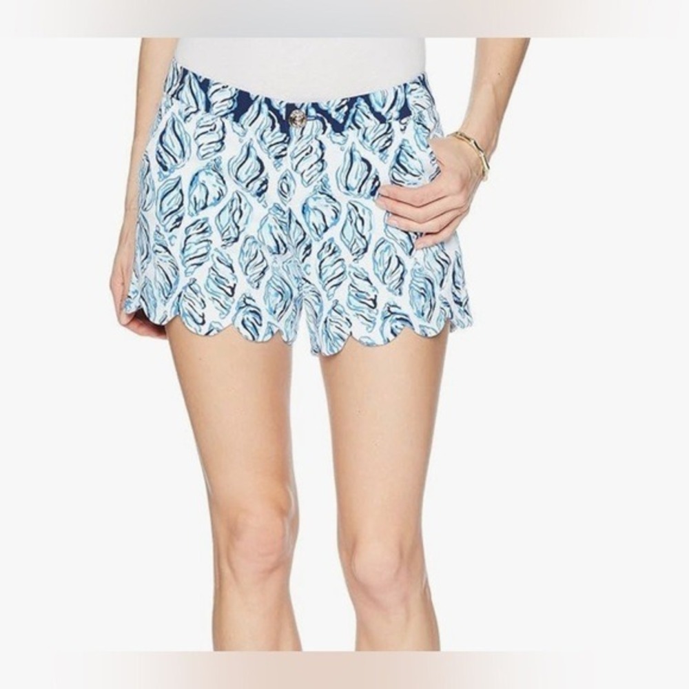 Lilly Pulitzer Buttercup Shorts Womens 6 Blue Seashell Scalloped Hem Excellent